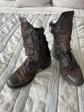 A.S.98 Distressed Dark Brown Leather Combat Boots